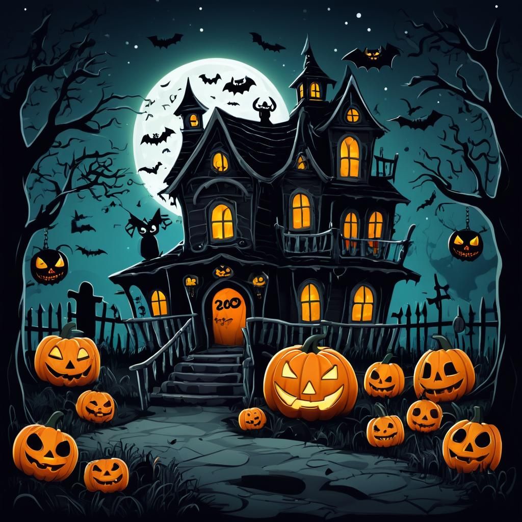 Cute and Spooky Halloween Trick or Treat Scene