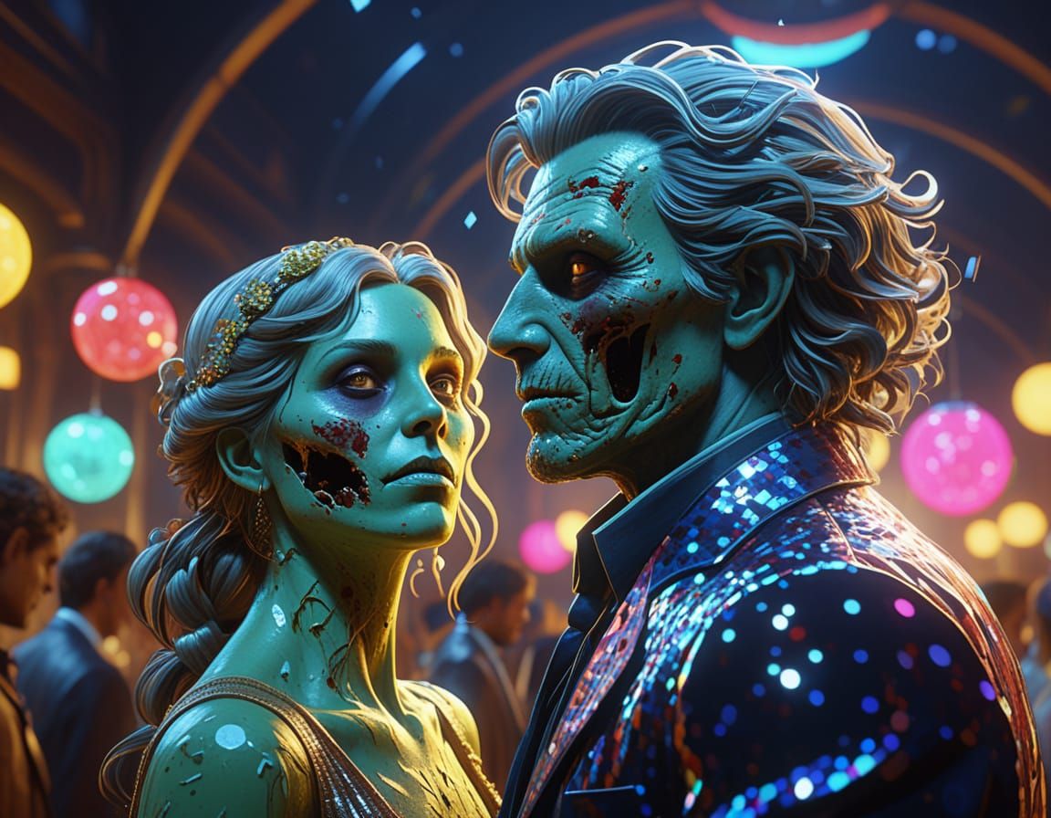 Zombies Dance at 70s Disco New Year Party