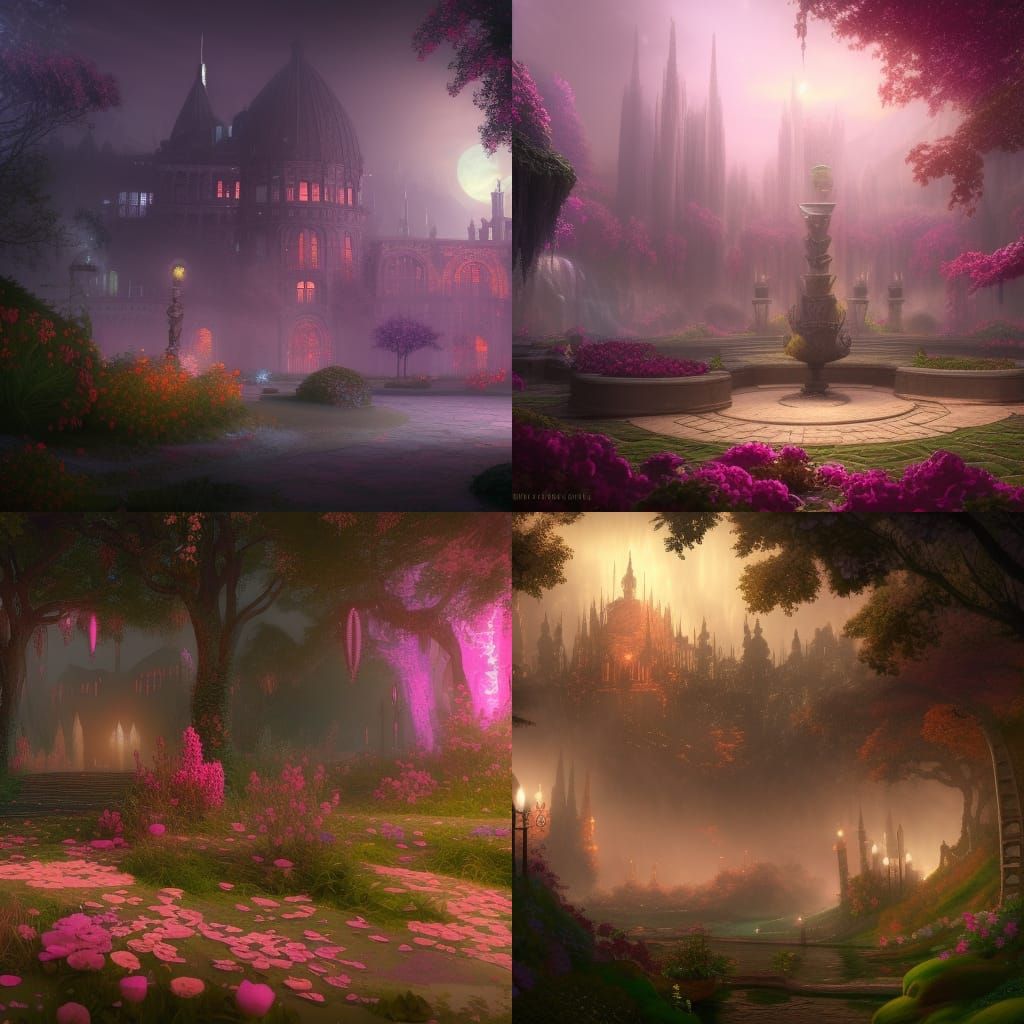 Fantastical Night Rose Garden in Detailed Matte Painting