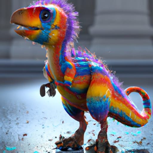 Rainbow Velociraptor in Detailed 3D Rendering
