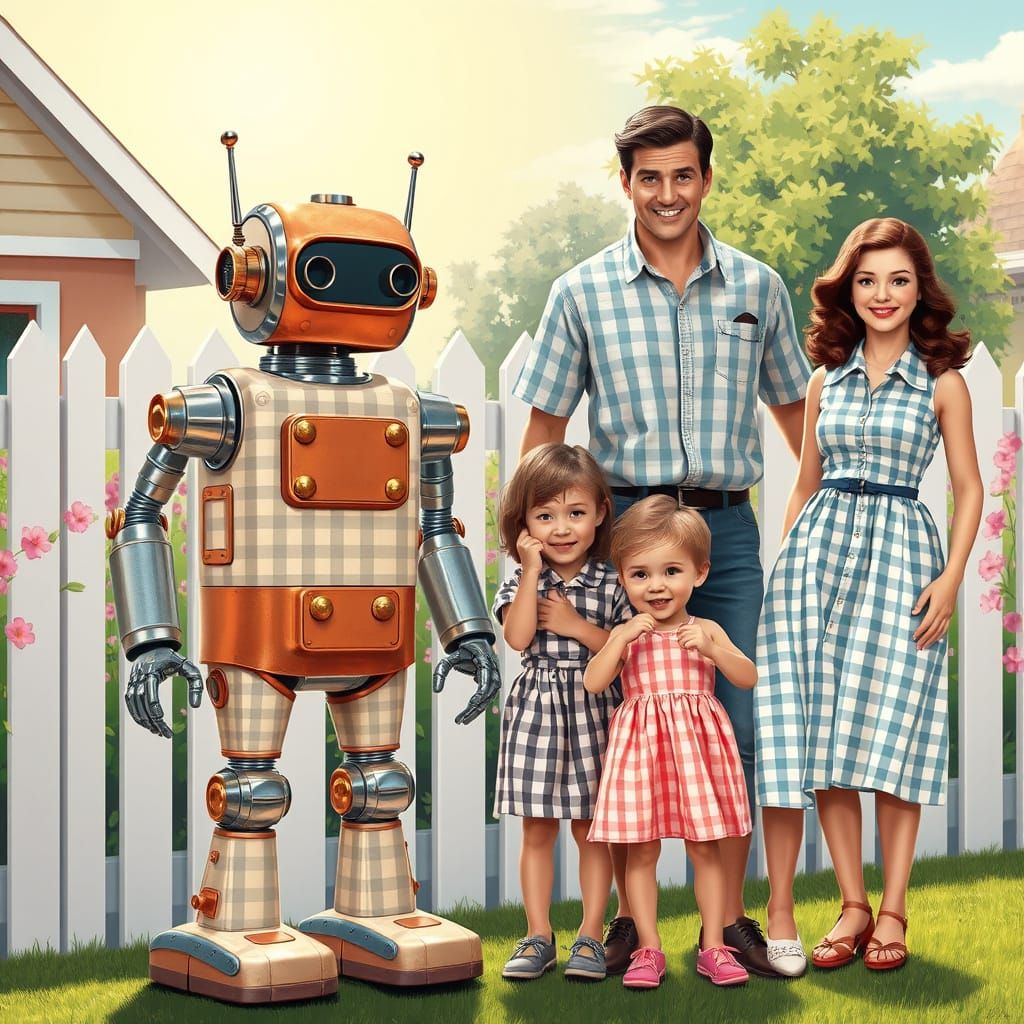 Retro-Futuristic Robot Meets Suburban Family in Gingham Harm...