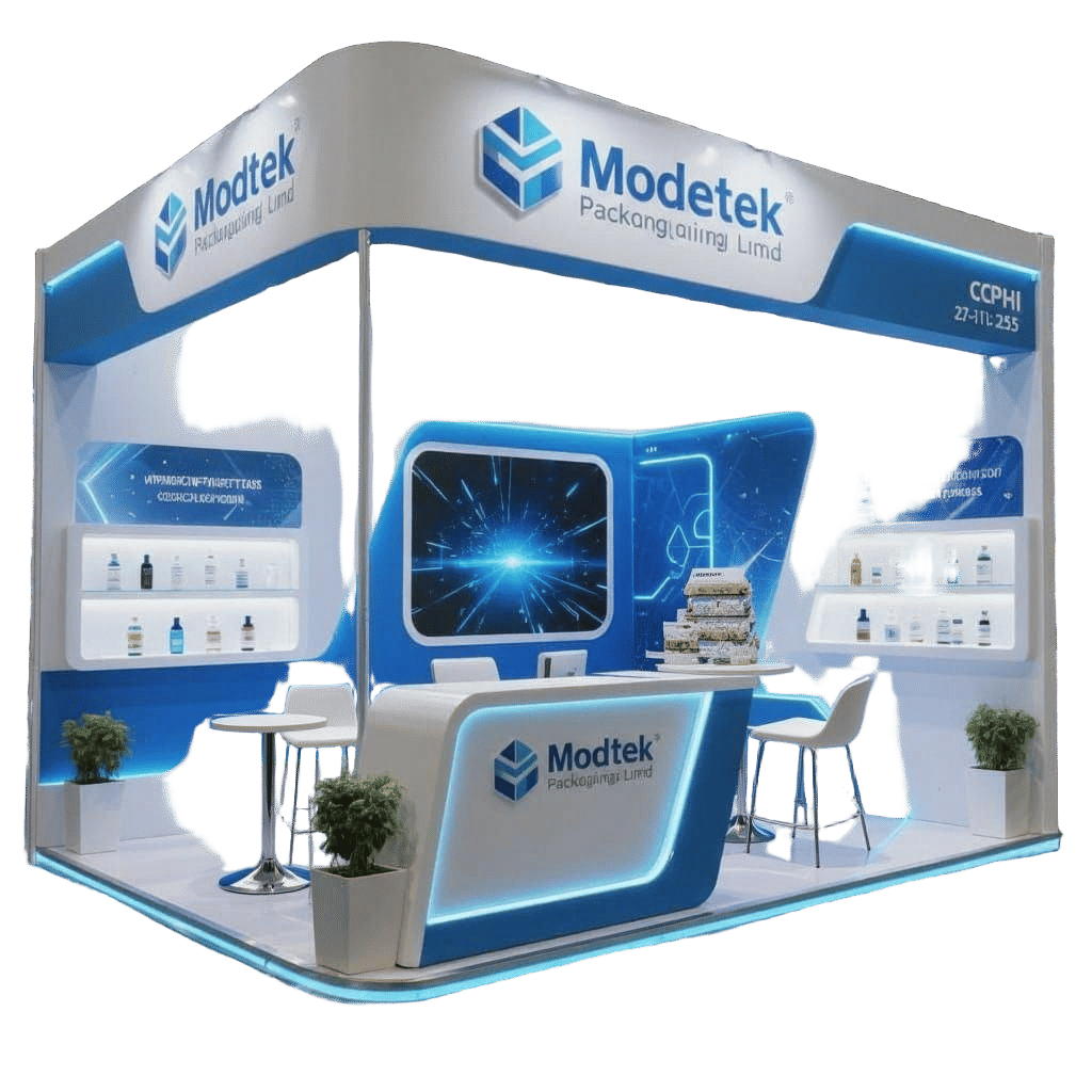 Futuristic Pharma Stall Design for Moldtek Packaging