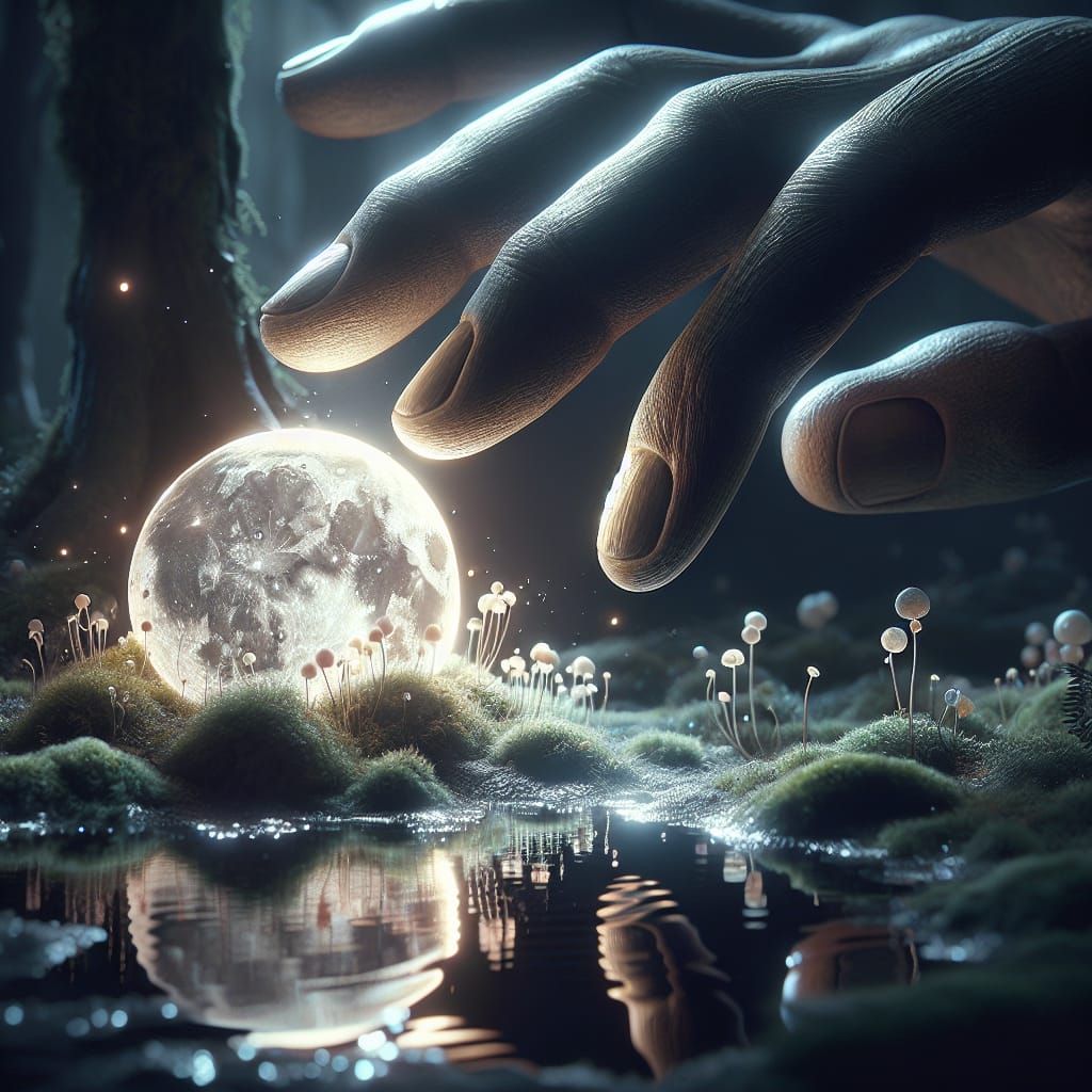 Magical Moon Placement in Dark Forest, Digital Art