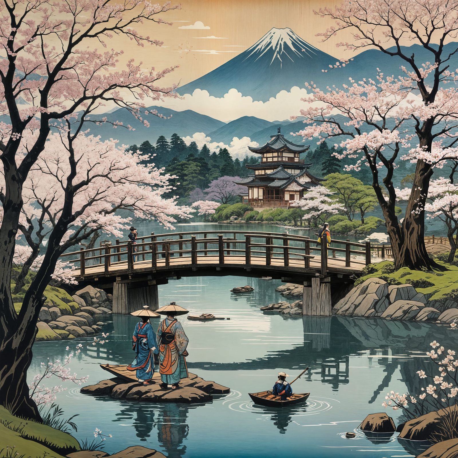 Serene Japanese Landscape in Ukiyo-e Style