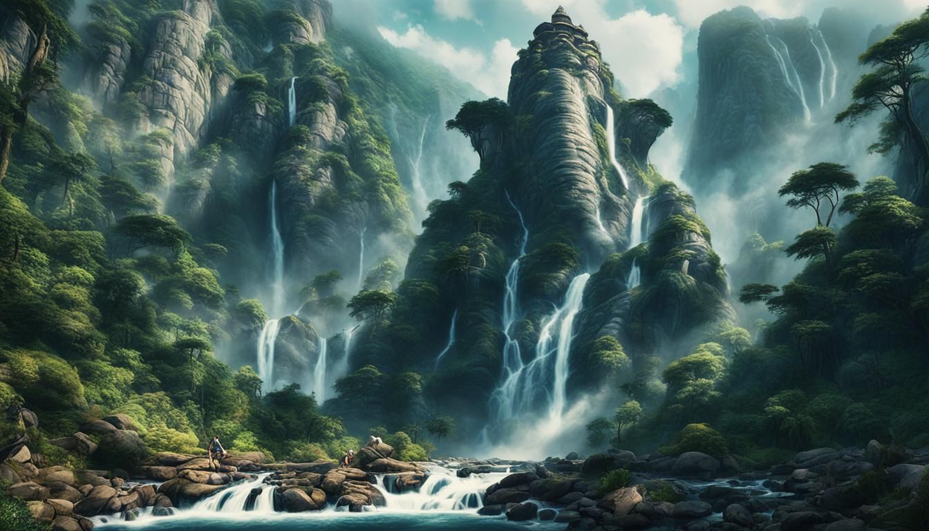 Epic Stone Ganesh in Paradise: Cinematic Matte Painting