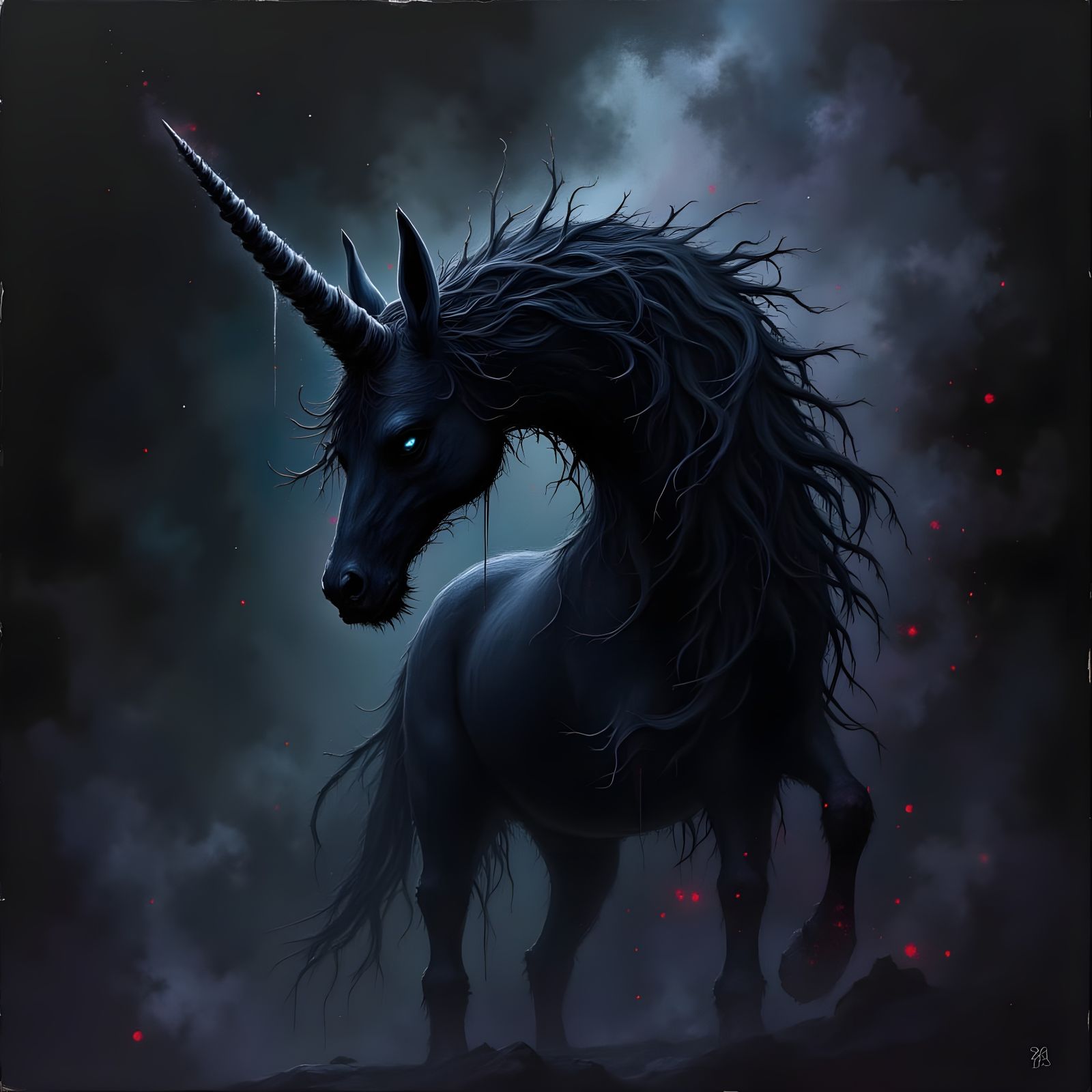 Mysterious Dark Unicorn in Gothic Style