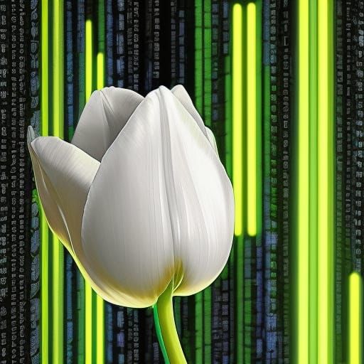 Cyberpunk Hologram of a White Tulip