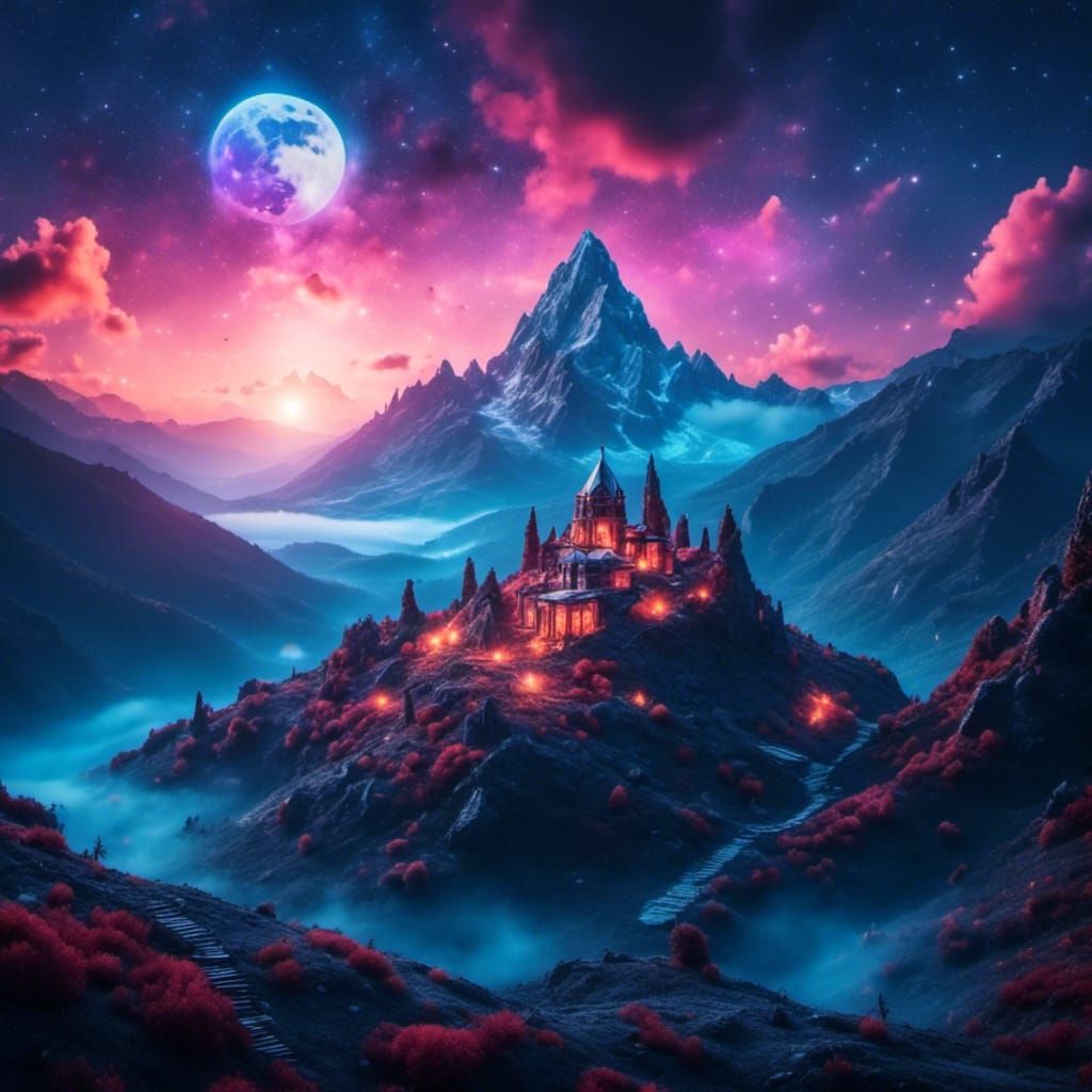 Misty Mountains with Ancient Ruins