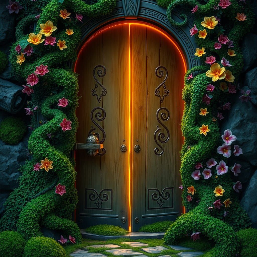 Ancient Enchanted Doorway in Whimsical Art