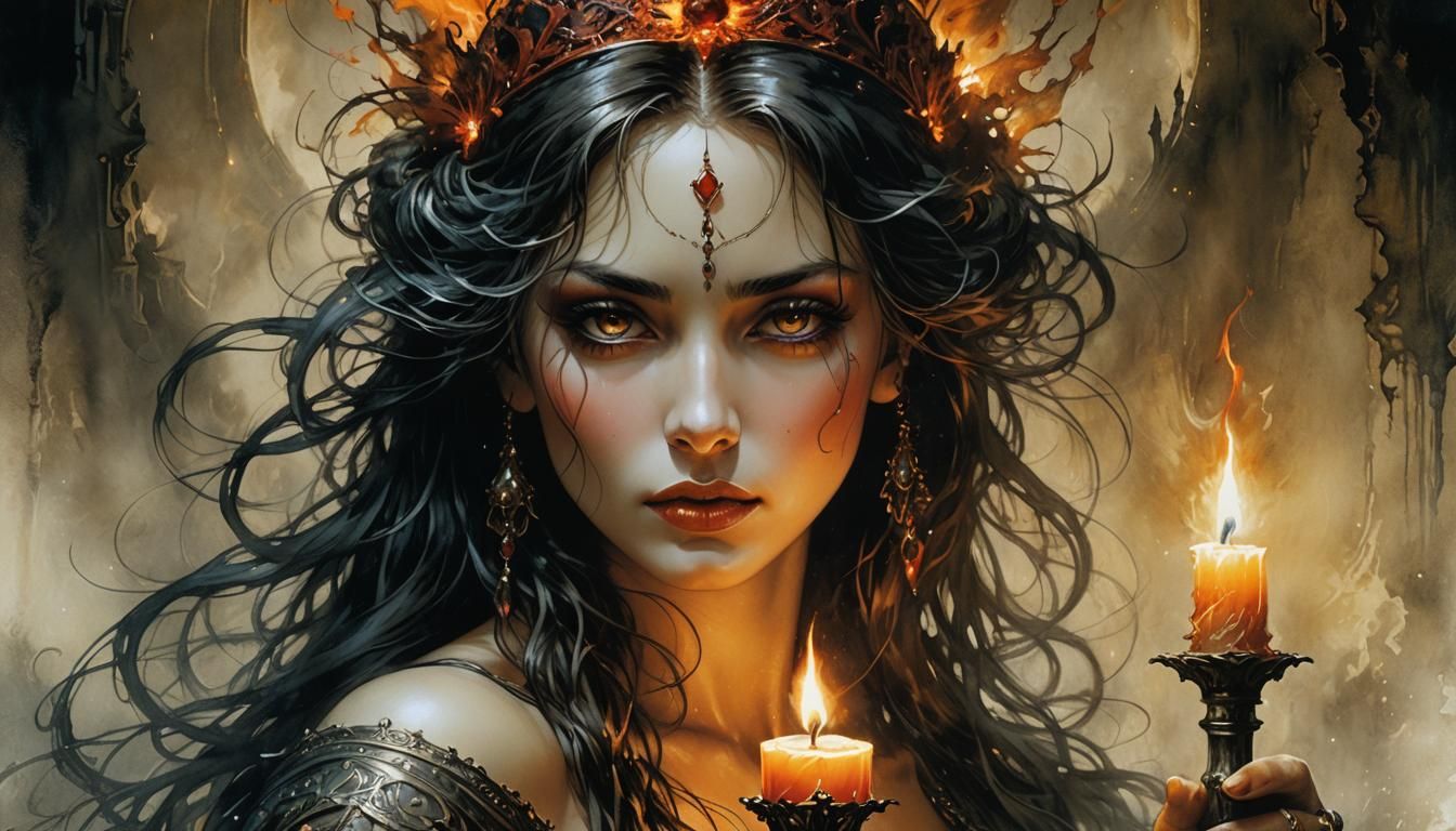 Candle Portrait Reflecting Woman in Art Nouveau Style