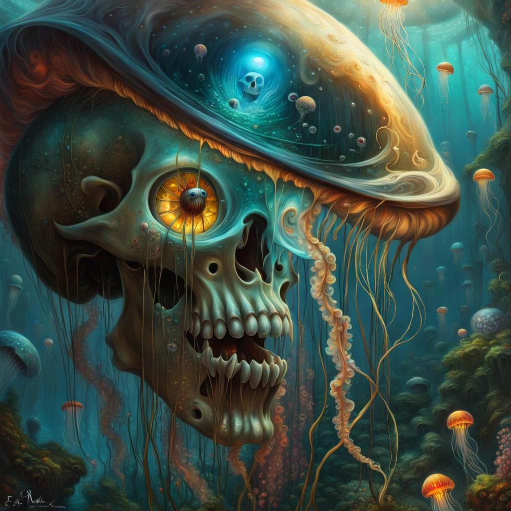Cute Skull Creature in Ethereal Underwater Fantasy