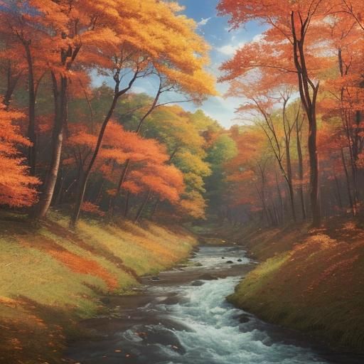 Autumn Forest River in Anime Key Visual Style