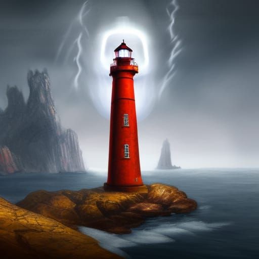 Fiery Storm Surrounds Wooden Lighthouse