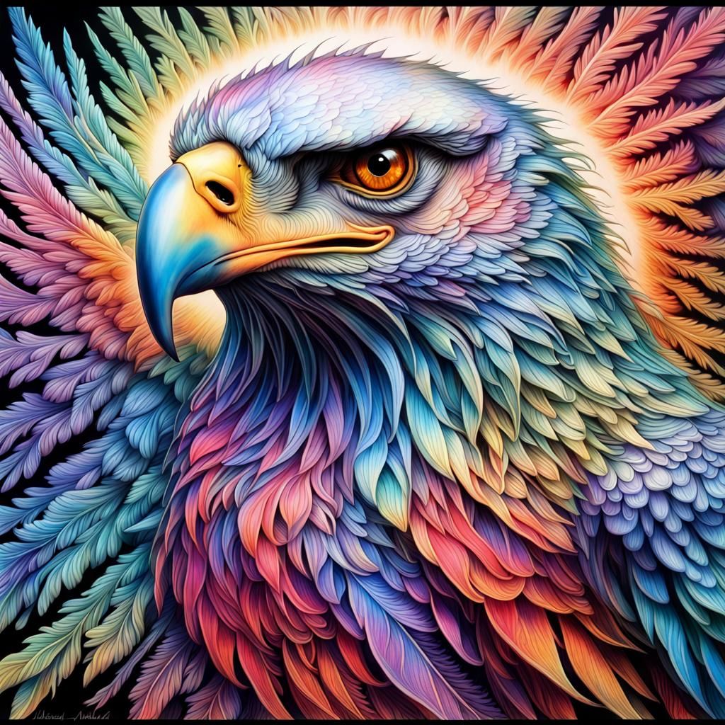 Metallic Eagle with Iridescent Wings, 3D Render