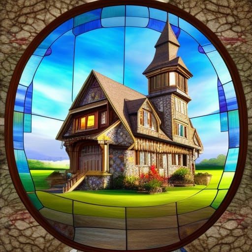 Castle with Stained Glass Windows: Hyperrealistic Splash Art