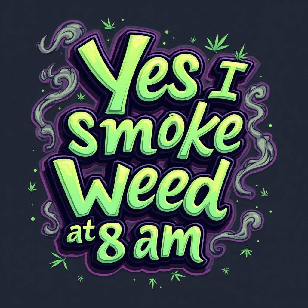 Whimsical Morning Marijuana Scene with Cursive Letters