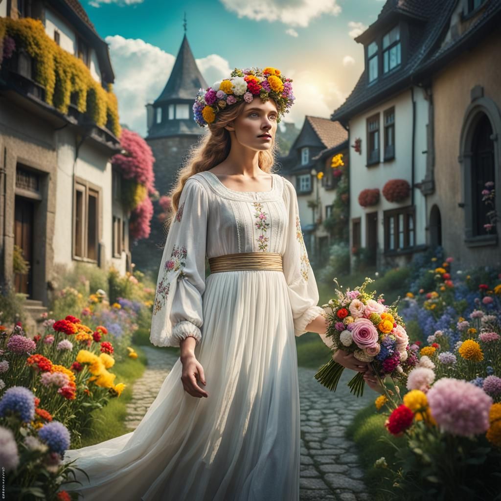 Goddess in May: Fantasy Cityscape in Romantic Style