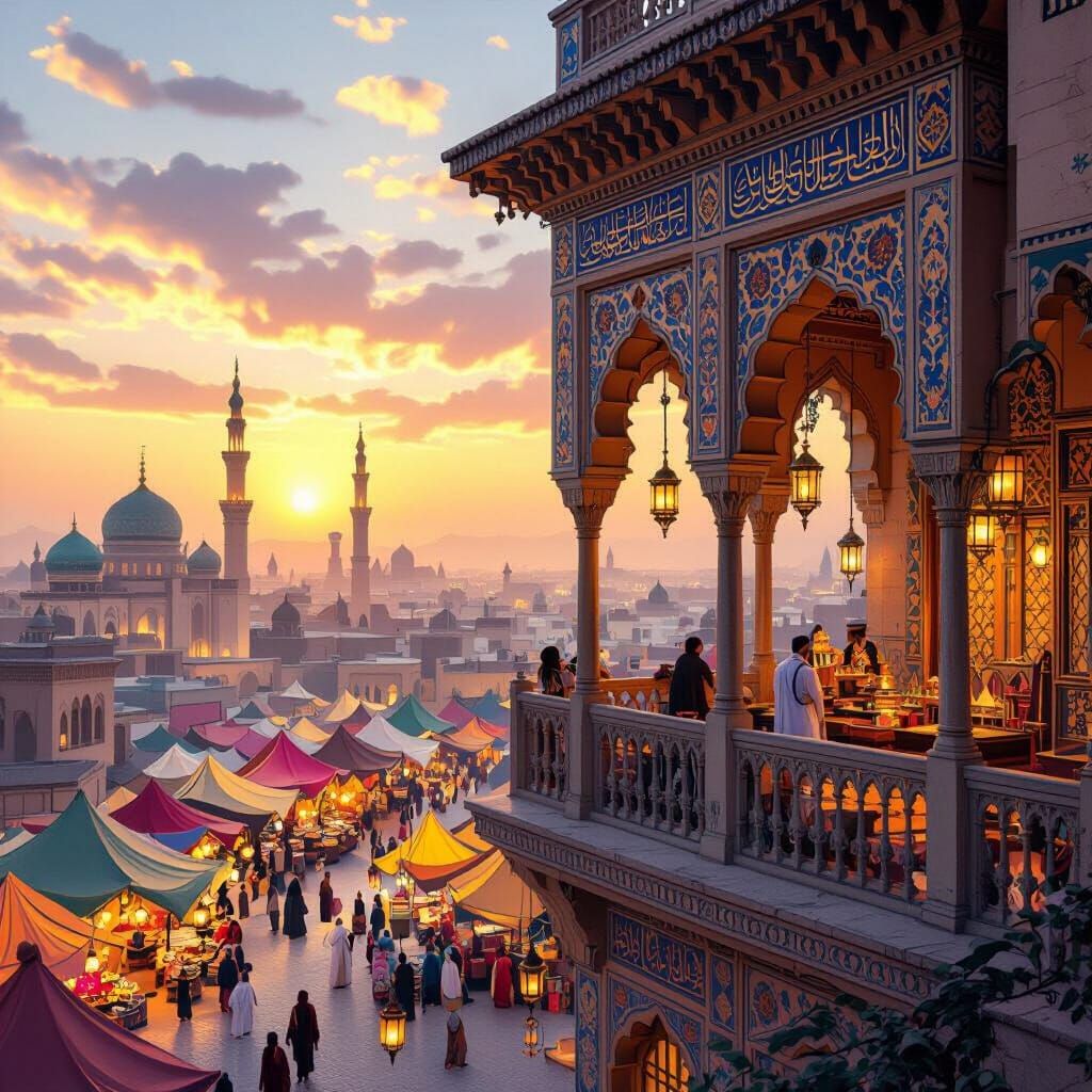 Exotic Bazaar Sunset: Inspired by Islamic Art