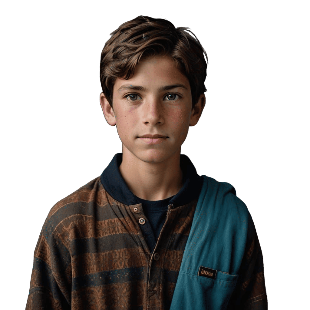 Confident Young Surfer with Brown Hair in Professional Studi...