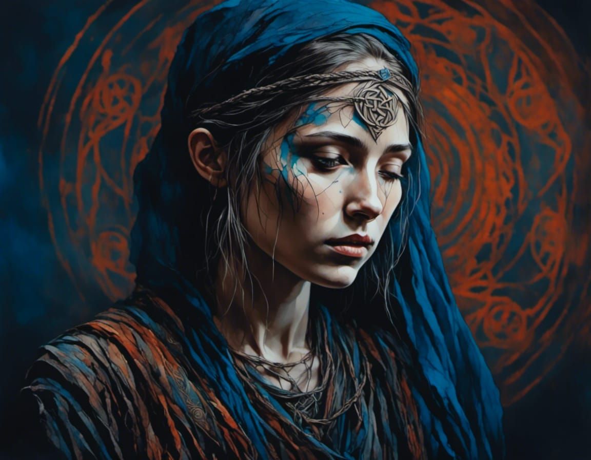 Celtic Pictish Warrior Woman with Blue Tattoos