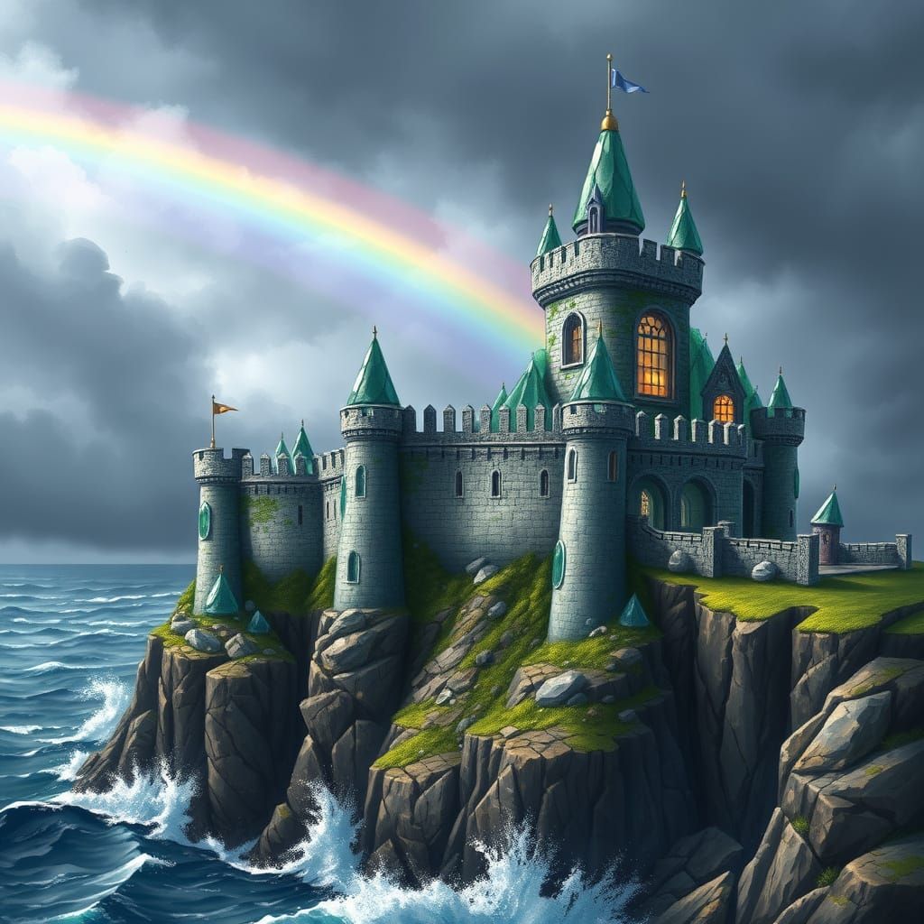 Majestic Sea Glass Castle on Stormy Coast