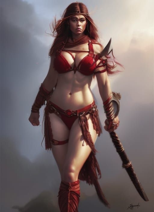 Voluptuous Barbarian Woman in Hyperrealistic Fantasy Art