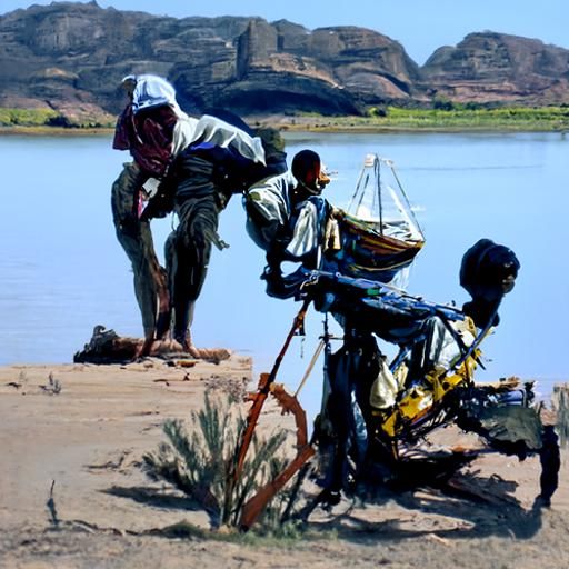 Fishermen with Nile Perch, Oil Painting
