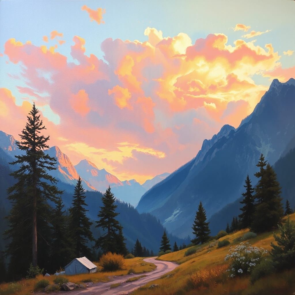 Serene Landscape Oil Painting in Romantic Style