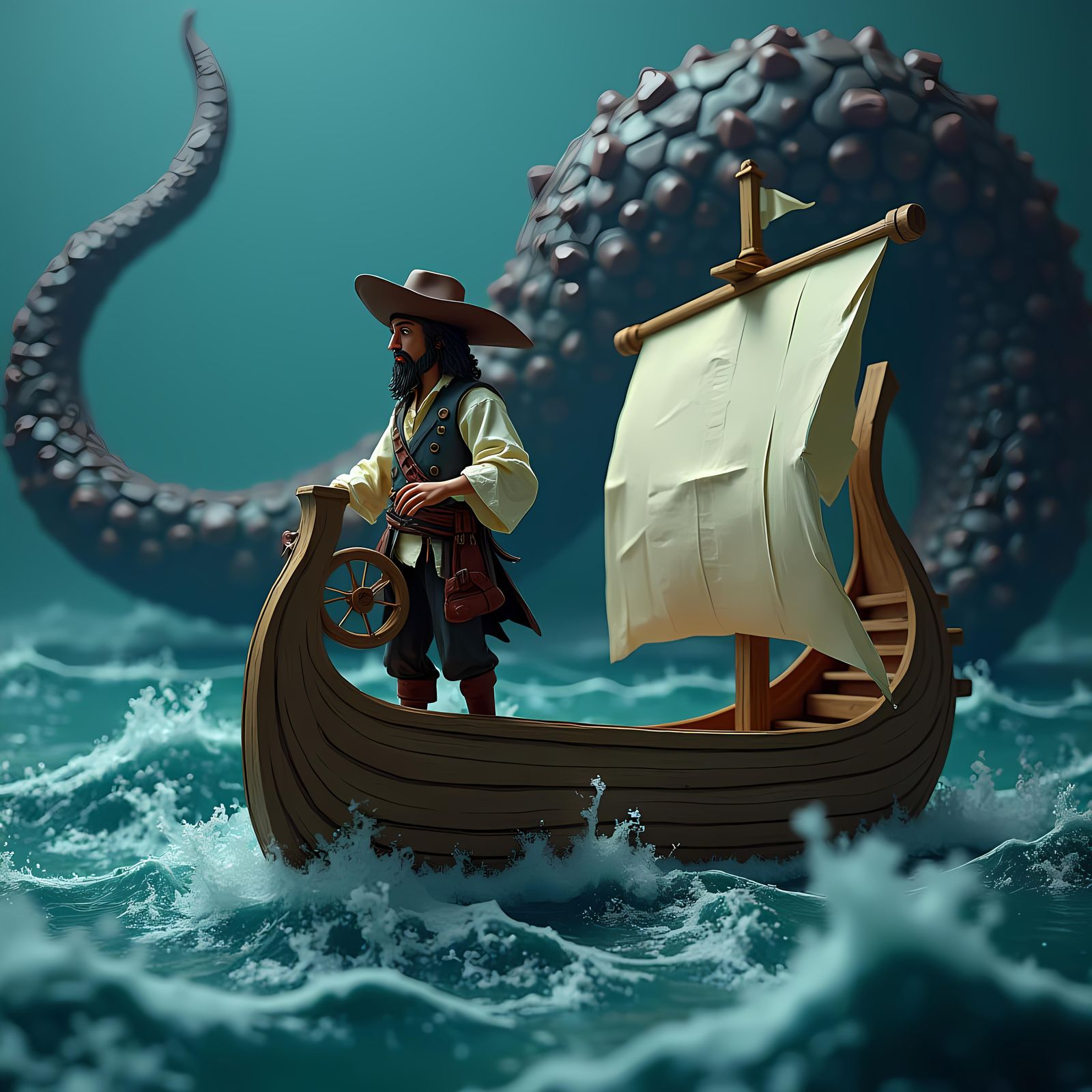 Origami Pirate Ship on High Seas, Anime Style