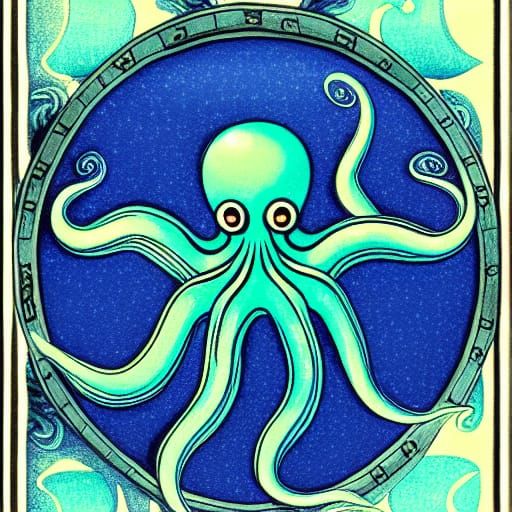 Baroque Octopus in Azure, Cyan, and Indigo
