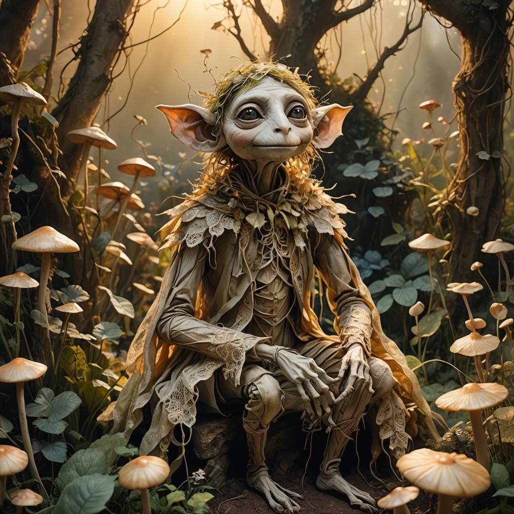 Mystical Puppet in Overgrown Garden, Fantasy Art