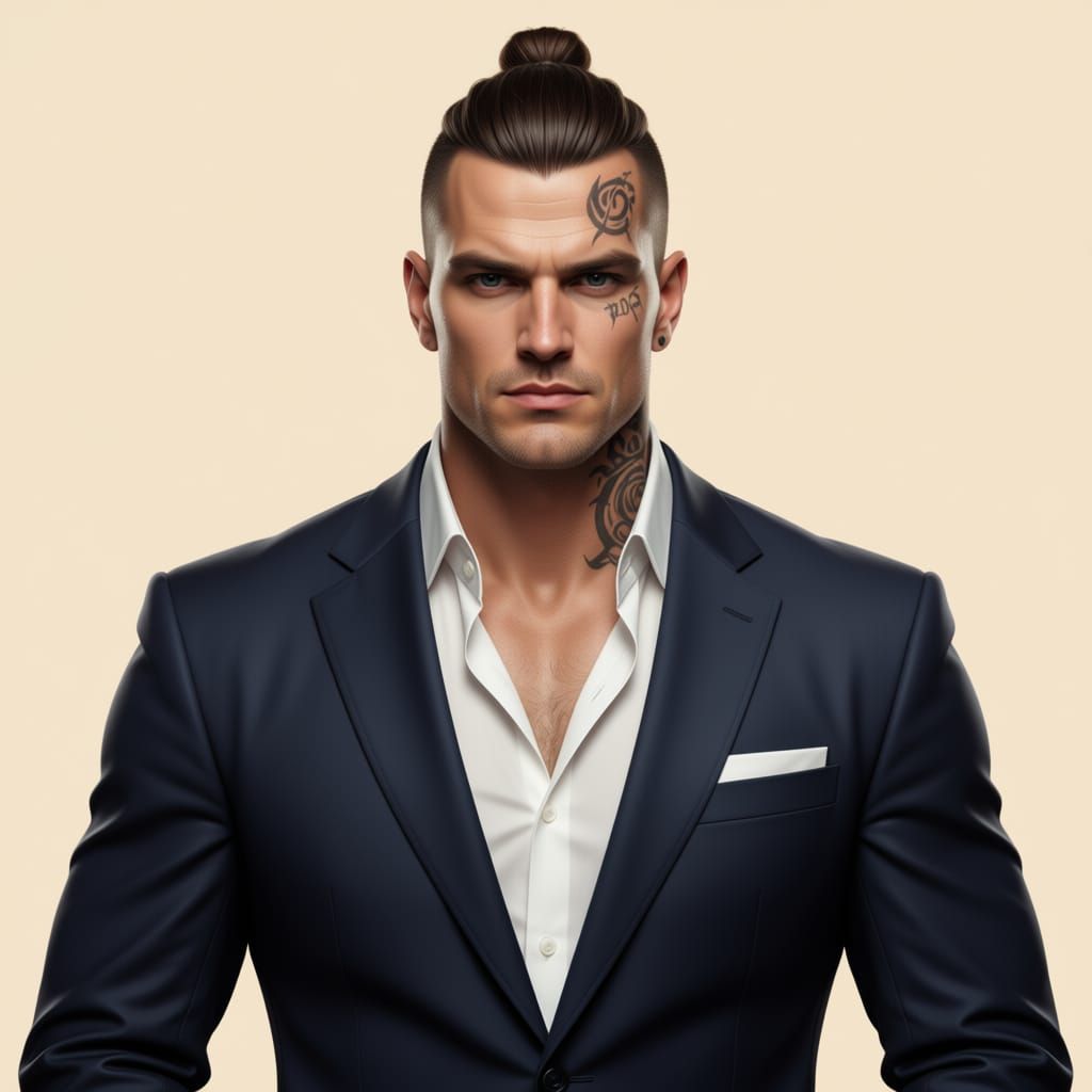 Mafia Boss Portrait with Piercing Blue Eyes in Dramatic Ligh...