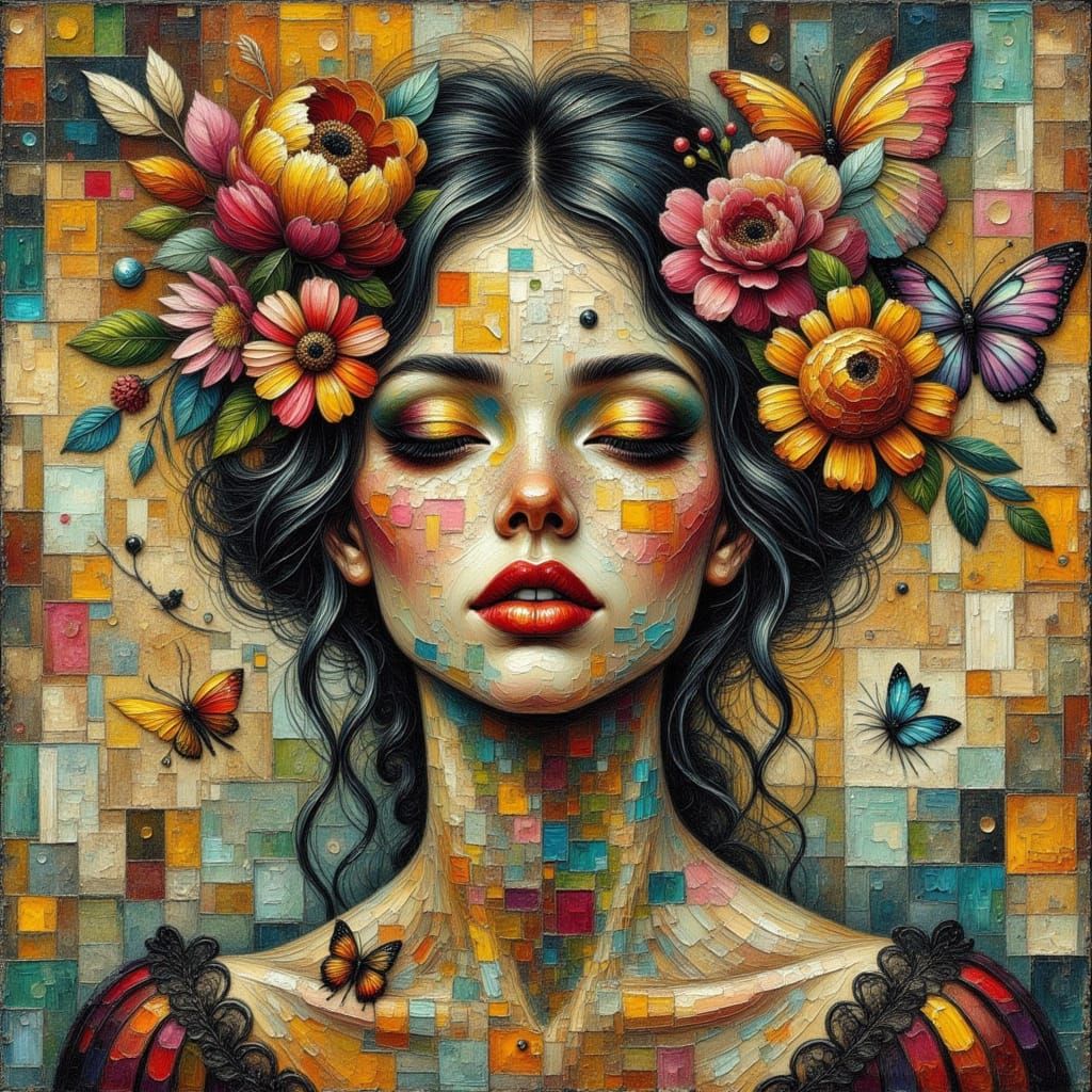 Surreal Collage of Woman's Face with Cosmic Crown