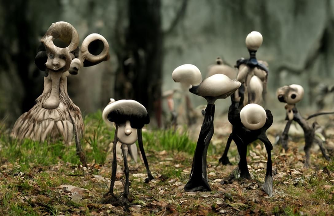 Mushroom Family in Tim Burton Style