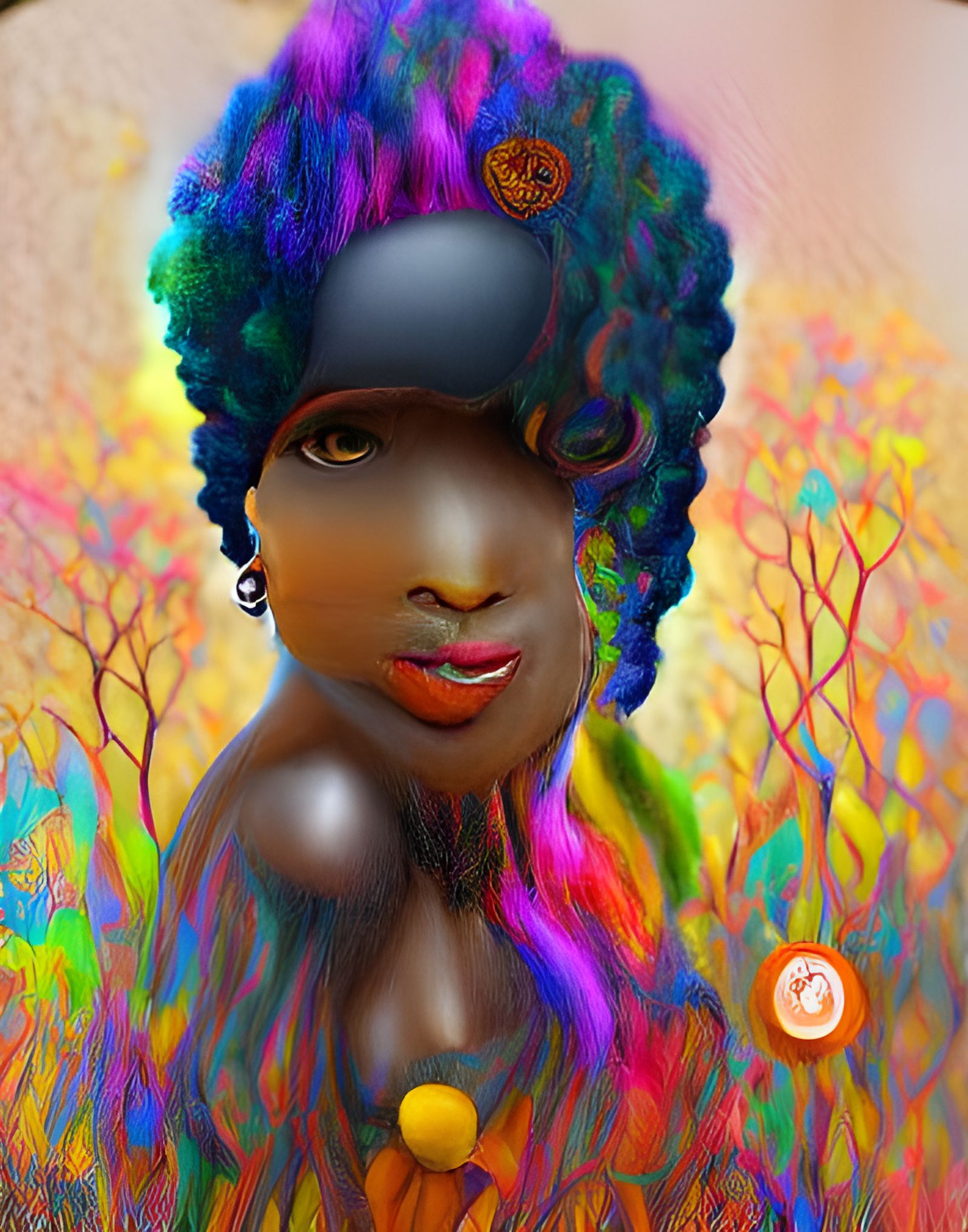Pastel Afro Lady: Harlem Art in Digital Impressionism