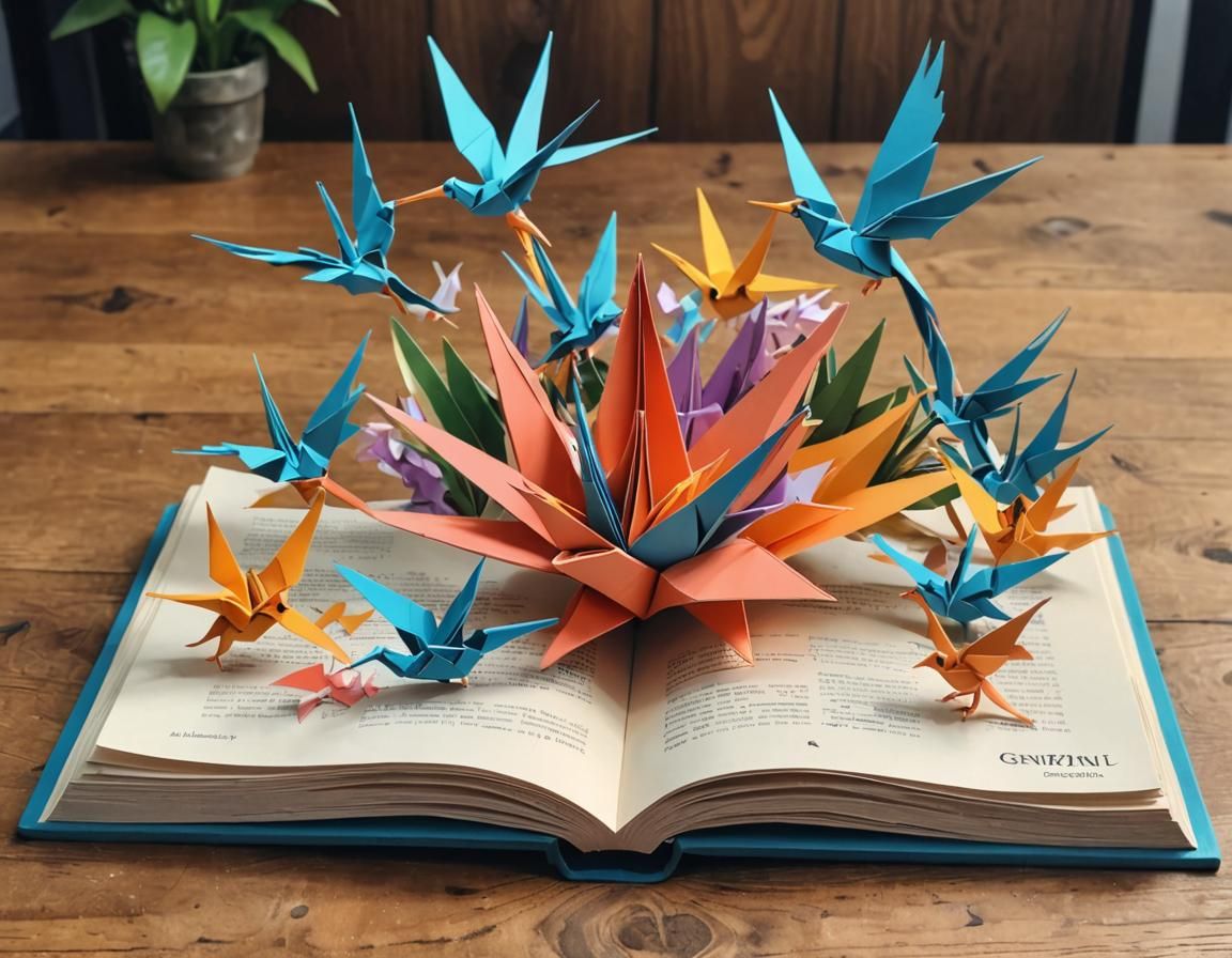 Colorful Origami Birds of Paradise in Pop-Up Book Art