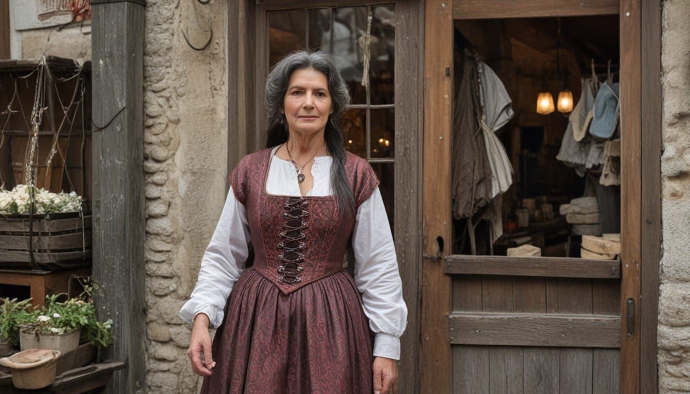 Medieval Innkeeper's Wife in Market Bustle