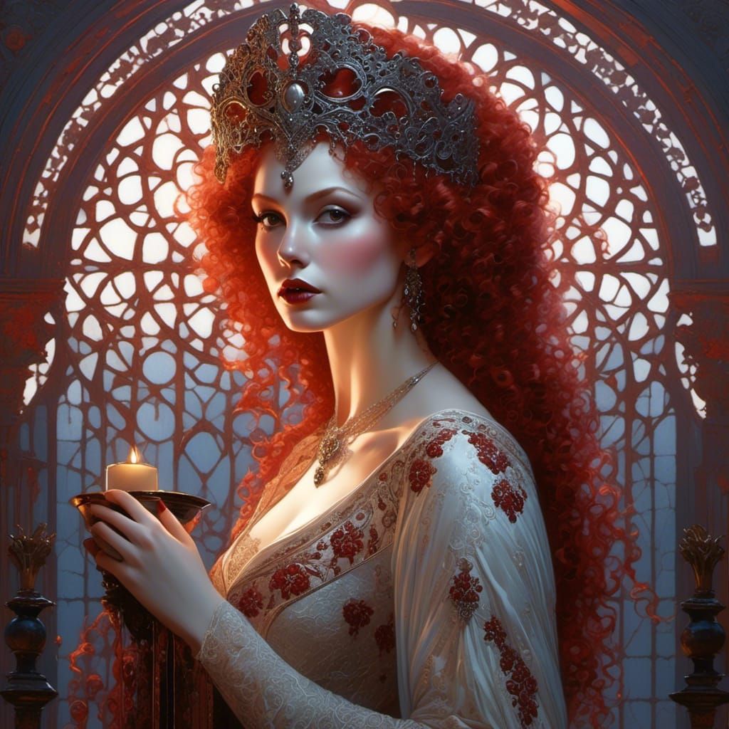 1500s Vampiress Portrait with Red Hair and Pale Skin