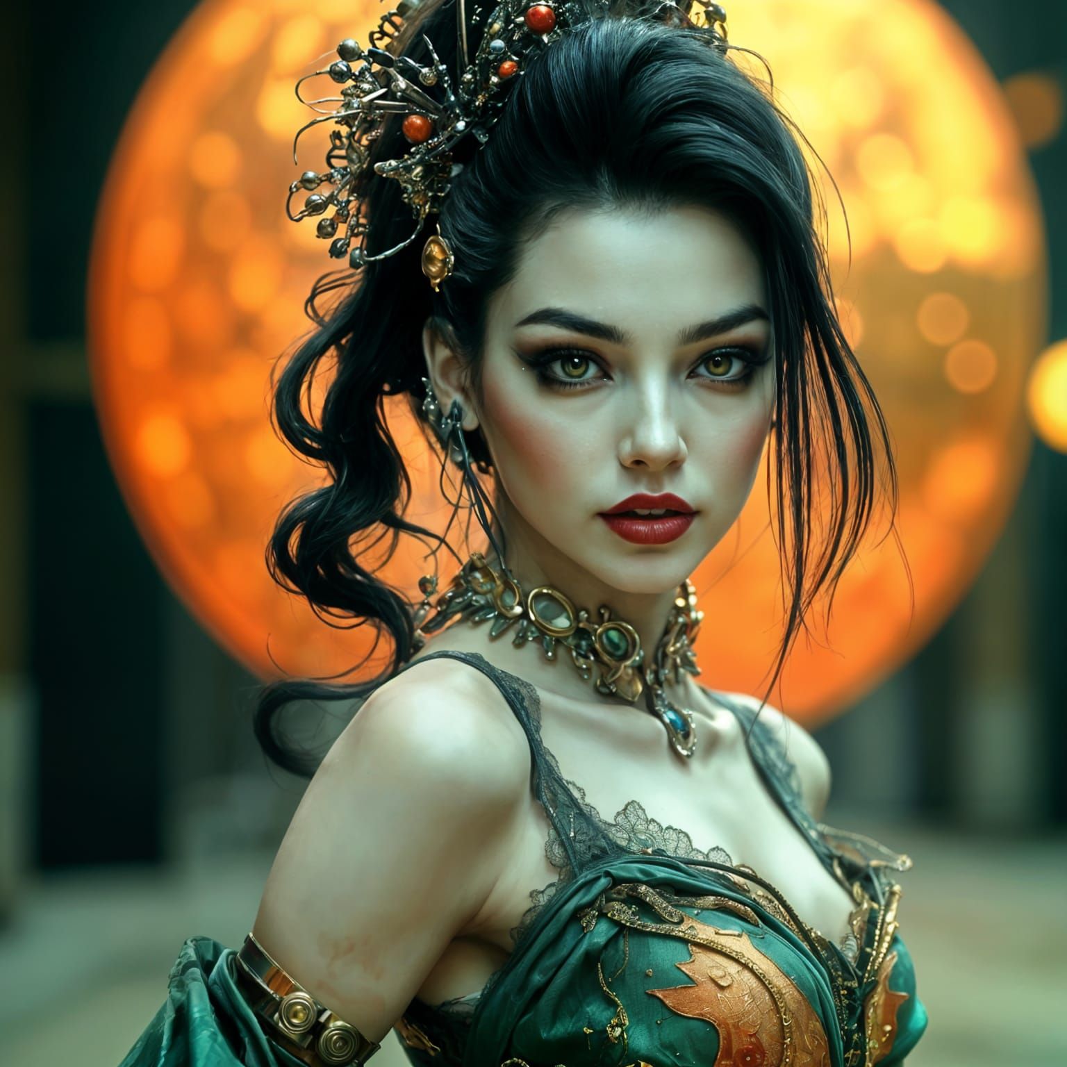 Cyberpunk Geisha in Ukiyo-e Sci-Fi Style