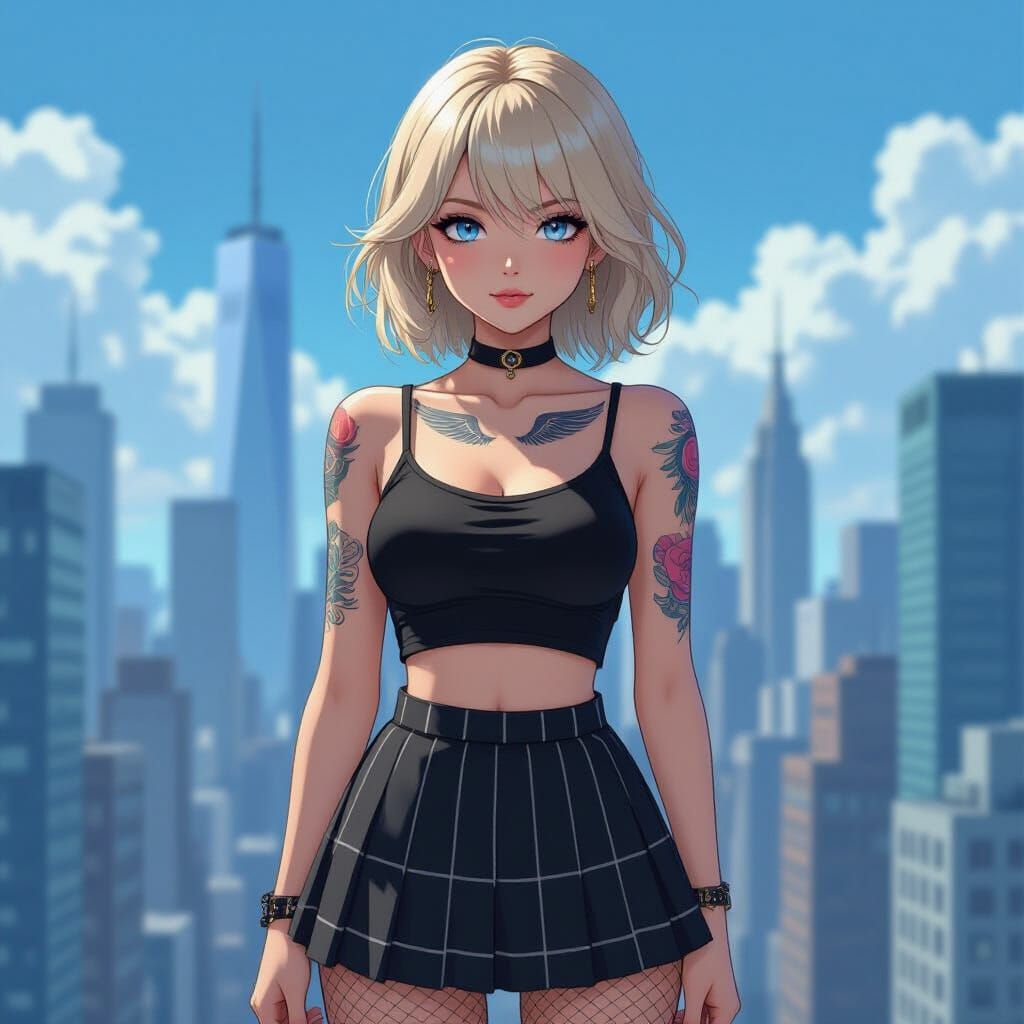 Anime Woman in Cityscape: Studio Trigger Style