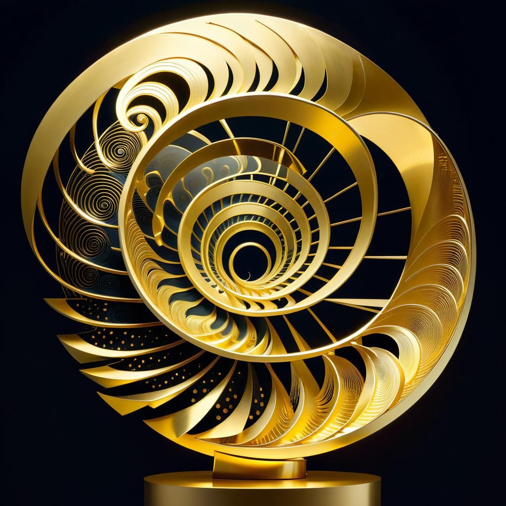 Gold Fibonacci Spiral: Abstract Geometric Digital Art