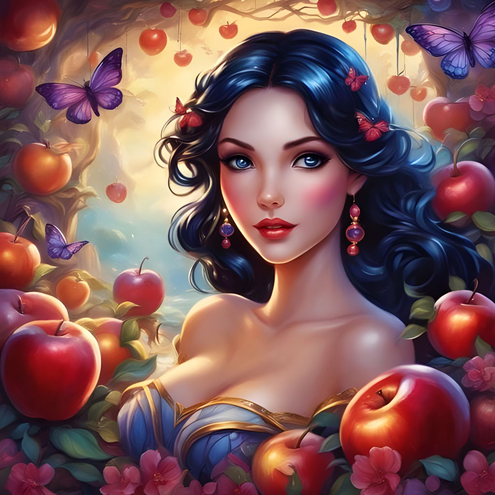 Snow White Surrounded by Glowing Butterflies