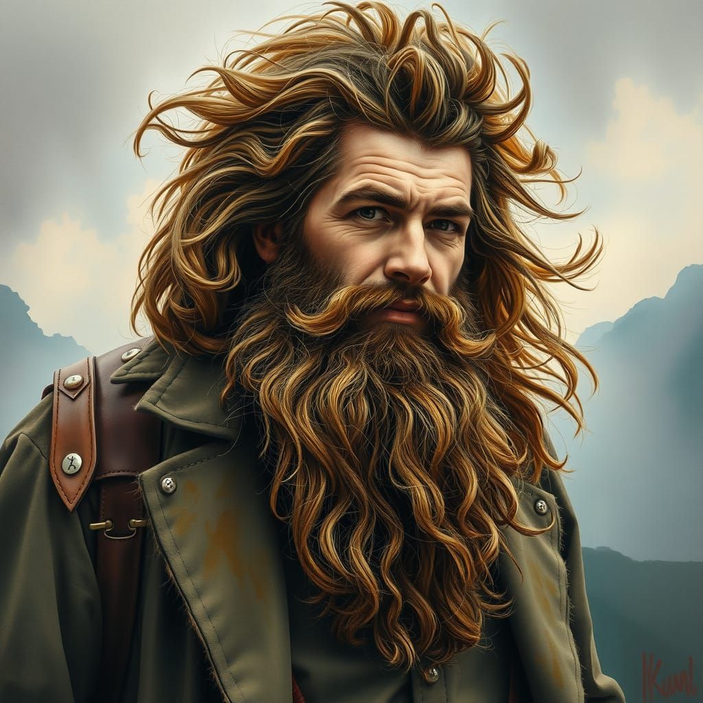 Bearded Mountain Man in Impressionist Style