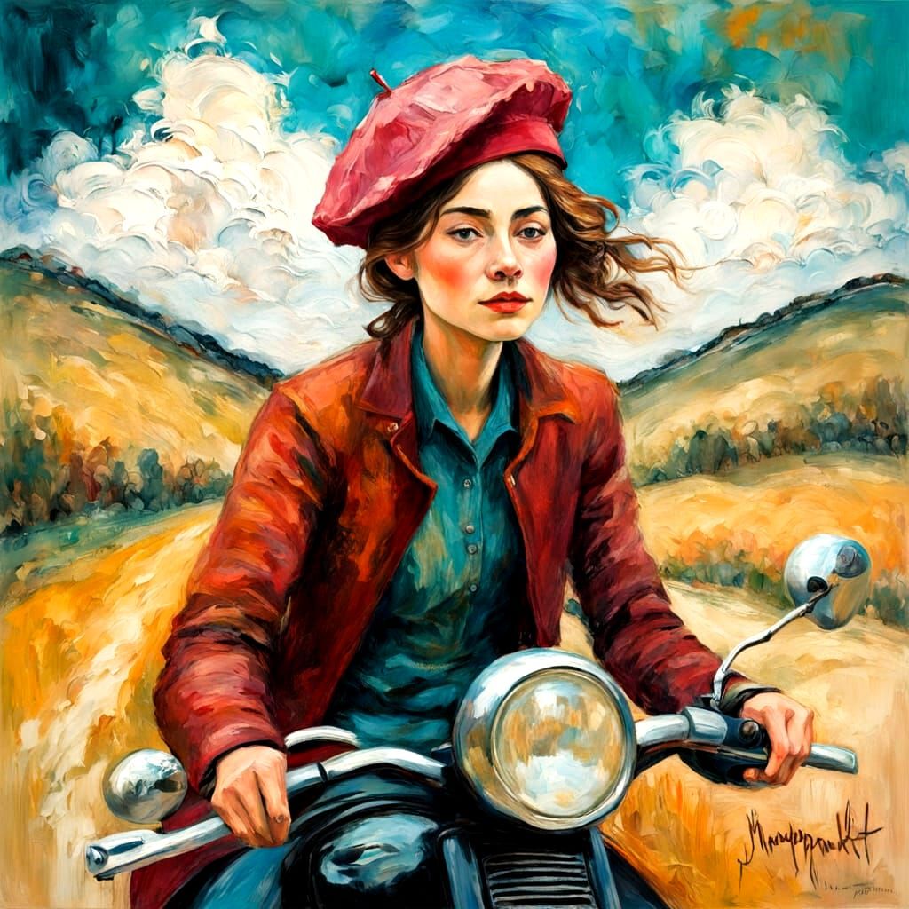 Raspberry Beret in a Vintage Style Oil Painting