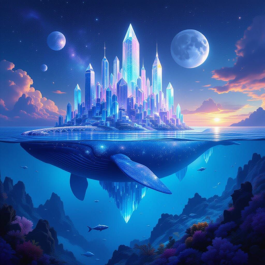 Crystalline Cityscape on a Cosmic Whale