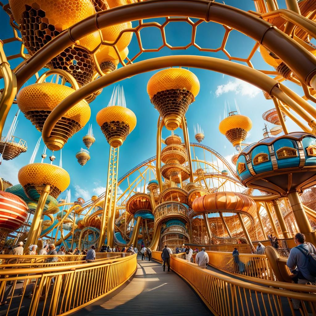 Honeycomb Amusement Park with Dripping Honey Coasters