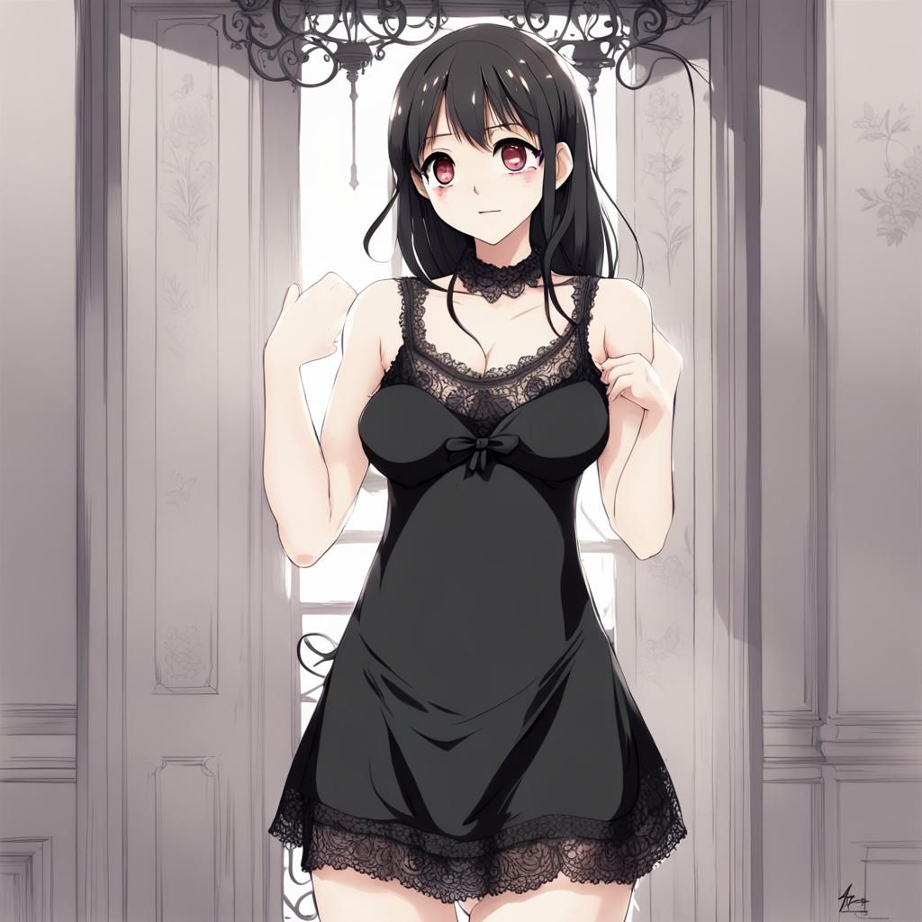 Woman in Lacy Dress: Anime-Inspired Art