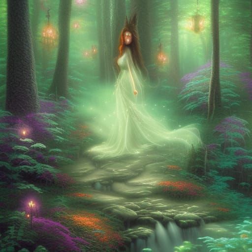 Ethereal Forest Witch in a Hyperdetailed Fantasy