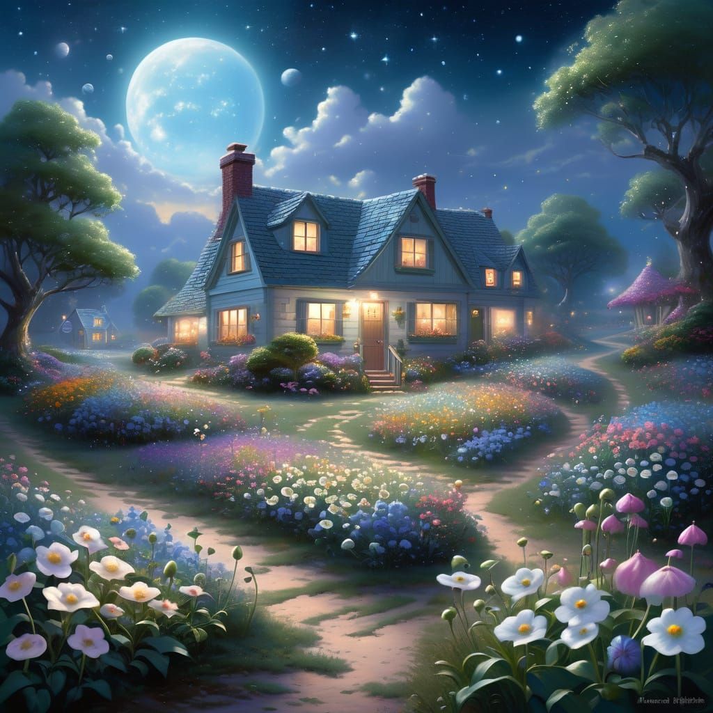 Ethereal Alien Habitat with Earth in Sky