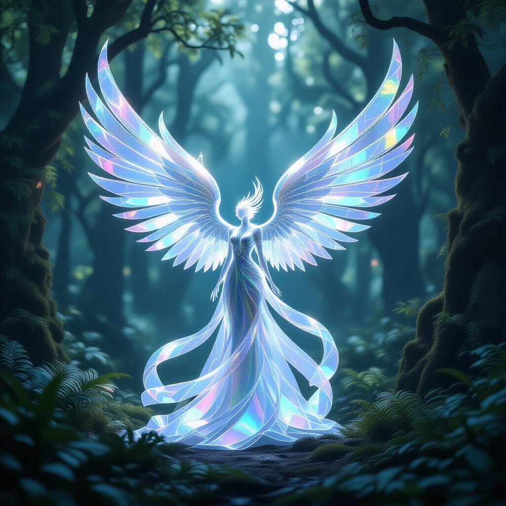 Holographic Light Sculpture of Winged Deity